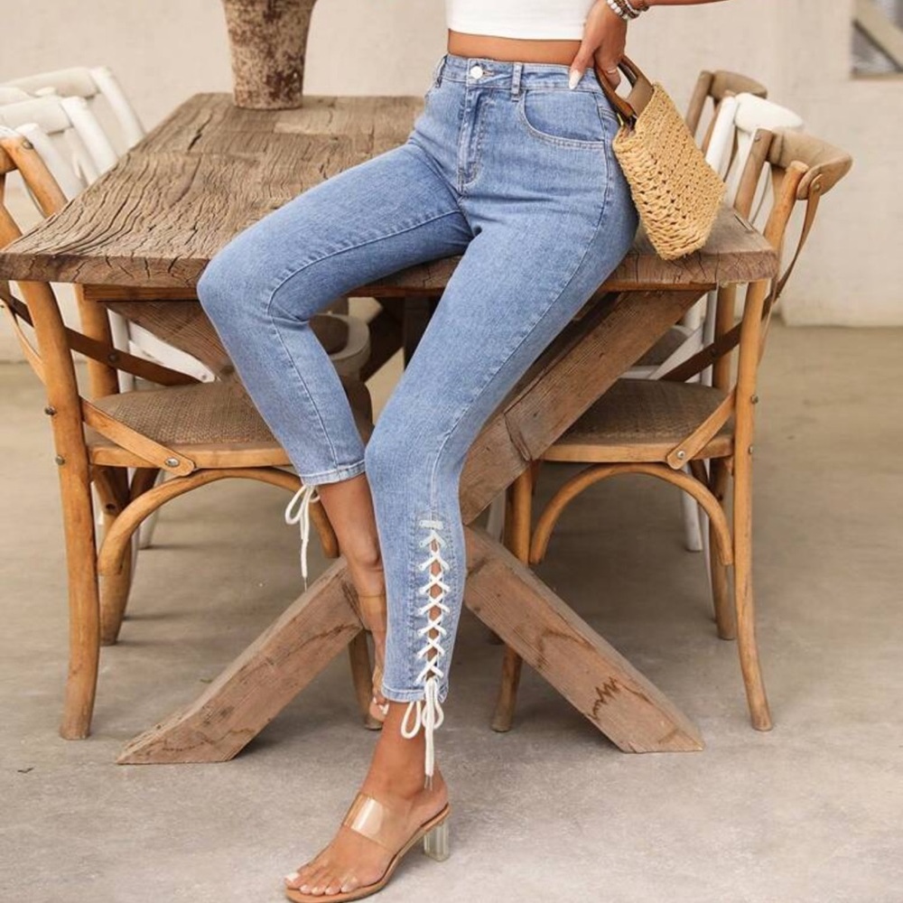 EMERY ROSE Skinny High Stretch Tie Up Waist Women's Jeans